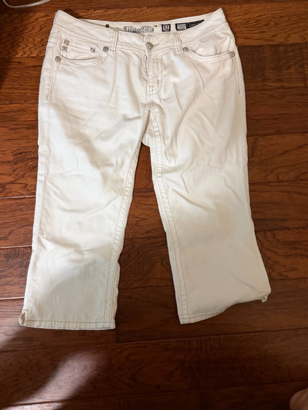 Miss Miss Me off-white cream floral inlay rhinestone jeans size: 31 - Picture 4 of 5